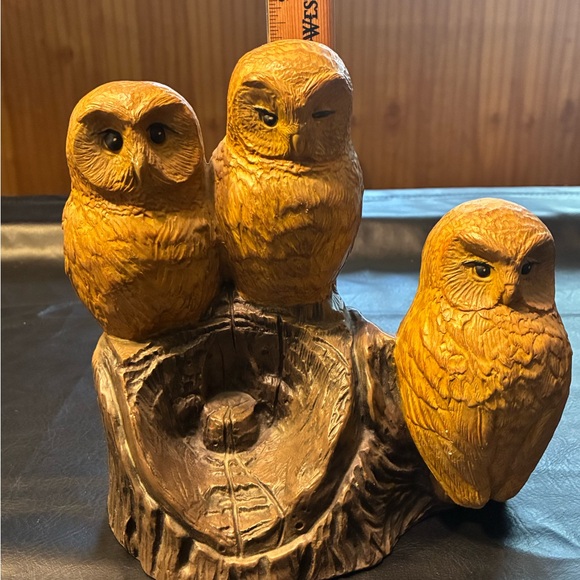 Vintage Ceramic 3 Owls On A Log Signed - Picture 6 of 8